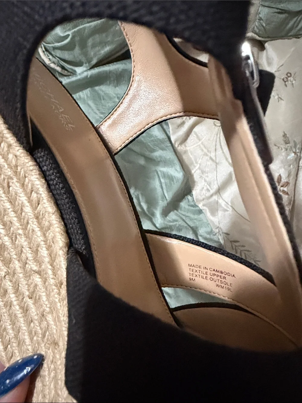 Michael Kors Black Canvas Espadrille Wedge Sandals with Front Zipper Detail